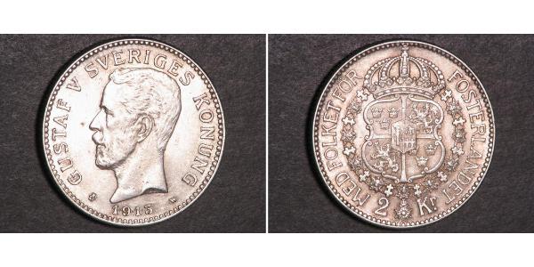 2 Крона Швеція Срібло Густав V (1858 - 1950)