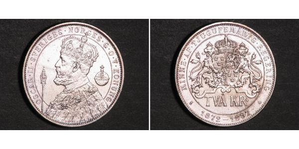 2 Крона Швеція Срібло Оскар II (1829-1907)
