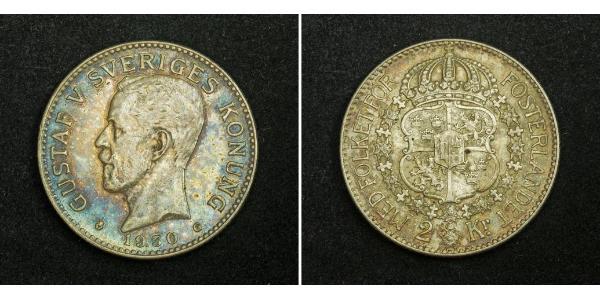 2 Крона Швеція Срібло Густав V (1858 - 1950)