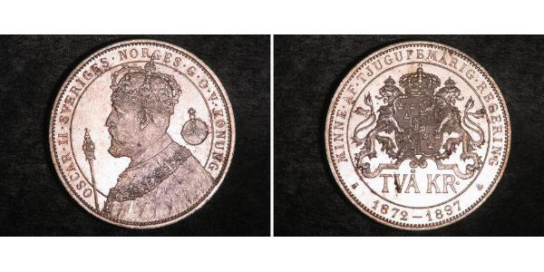 2 Крона Швеція Срібло Оскар II (1829-1907)