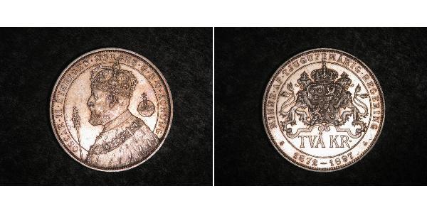 2 Крона Швеція Срібло Оскар II (1829-1907)