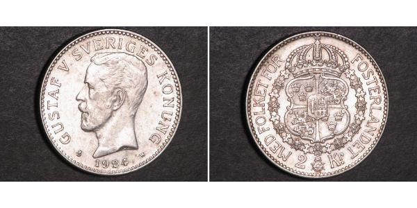 2 Крона Швеція Срібло Густав V (1858 - 1950)
