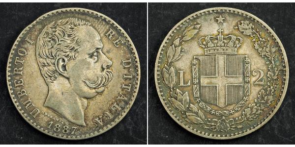 2 Лира Италия Серебро Умберто I (1844-1900)