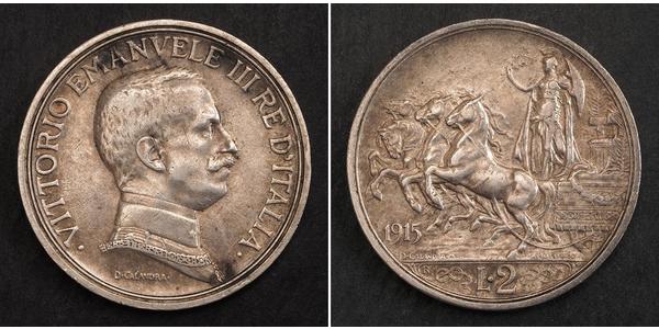 2 Ліра Kingdom of Italy (1861-1946) Срібло Виктор Эммануил III (1869 - 1947)