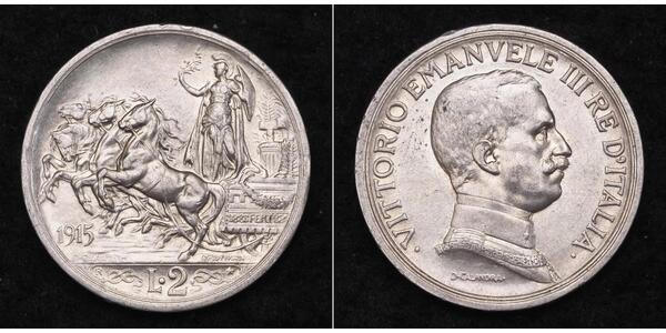 2 Ліра Kingdom of Italy (1861-1946) Срібло Виктор Эммануил III (1869 - 1947)
