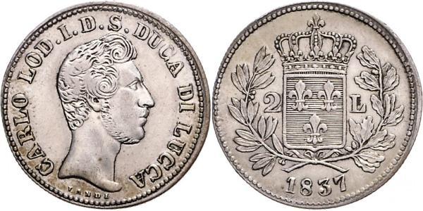 2 Ліра Kingdom of Italy (1861-1946) Срібло Карл II (герцог Парми)