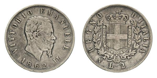 2 Ліра Kingdom of Italy (1861-1946) Срібло Victor Emmanuel II of Italy (1820 - 1878)