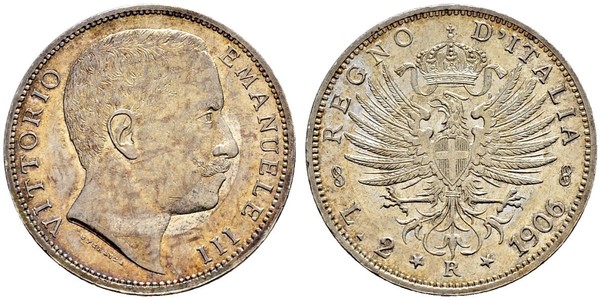 2 Ліра Kingdom of Italy (1861-1946) Срібло Виктор Эммануил III (1869 - 1947)