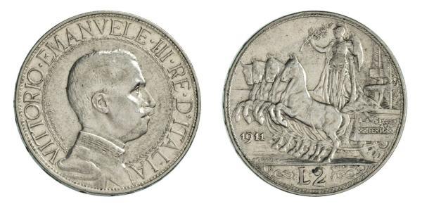 2 Ліра Kingdom of Italy (1861-1946) Срібло Виктор Эммануил III (1869 - 1947)