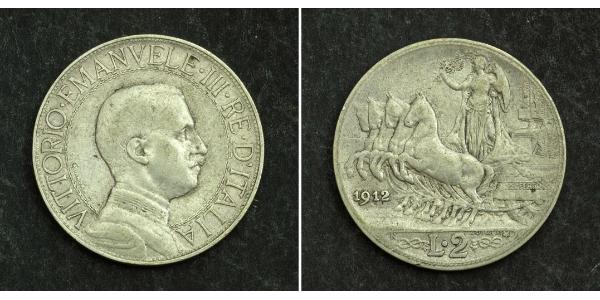 2 Ліра Kingdom of Italy (1861-1946) Срібло Виктор Эммануил III (1869 - 1947)