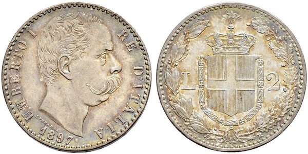 2 Ліра Італія Срібло Умберто I (1844-1900)