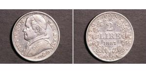 2 Ліра Папська держава (752-1870) Срібло Пій IX (1792- 1878)