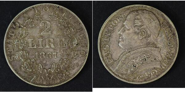 2 Ліра Папська держава (752-1870) Срібло Пій IX (1792- 1878)