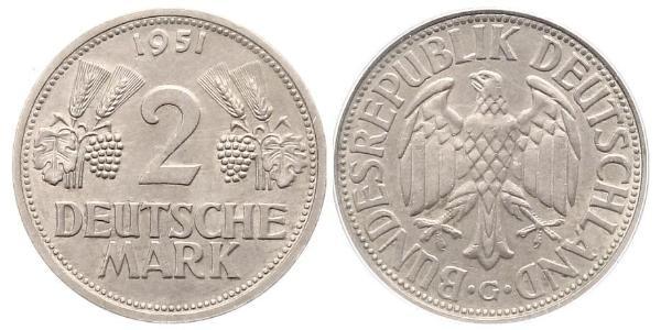 2 Марка ФРН (1949-1990) Нікель/Мідь 