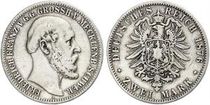 2 Марка Duchy of Mecklenburg-Schwerin (1352-1918) Серебро Фридрих Франц II (великий герцог Мекленбург-Шверина)