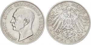 2 Марка Grand Duchy of Oldenburg (1814 - 1918) Серебро Фридрих Август III (король Саксонии) (1865-1932)