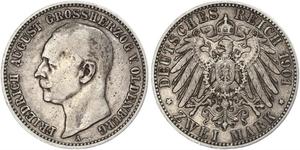 2 Марка Grand Duchy of Oldenburg (1814 - 1918) Серебро Фридрих Август III (король Саксонии) (1865-1932)