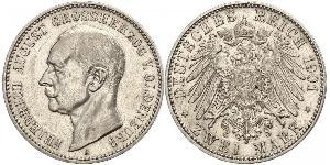 2 Марка Grand Duchy of Oldenburg (1814 - 1918) Серебро Фридрих Август III (король Саксонии) (1865-1932)