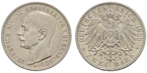 2 Марка Grand Duchy of Oldenburg (1814 - 1918) Серебро Фридрих Август III (король Саксонии) (1865-1932)