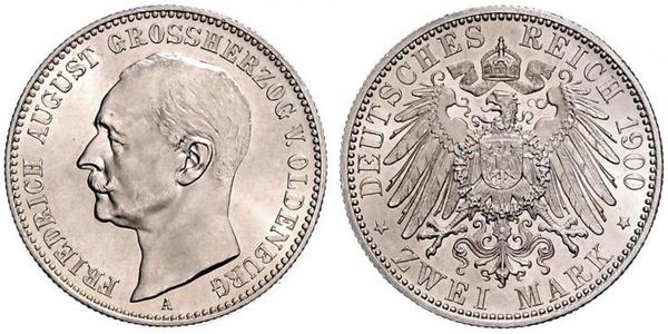 2 Марка Grand Duchy of Oldenburg (1814 - 1918) Серебро Фридрих Август III (король Саксонии) (1865-1932)