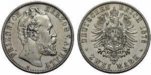 2 Марка Ангальт-Дессау (1603 -1863) / Анхальт (1806 - 1918) Серебро Frederick I, Duke of Anhalt (1831-1904)