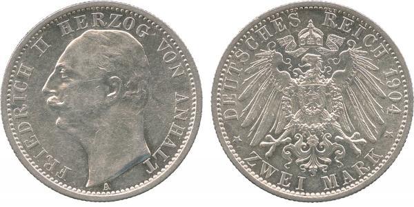 2 Марка Ангальт-Дессау (1603 -1863) / Анхальт (1806 - 1918) Серебро Фридрих II, герцог Ангальта(1856 – 1918)