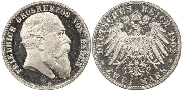 2 Марка Великое герцогство Баден (1806-1918) Серебро Фридрих I (великий герцог Баденский) (1826 - 1907)