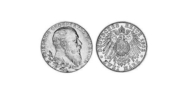 2 Марка Великое герцогство Баден (1806-1918) Серебро Фридрих I (великий герцог Баденский) (1826 - 1907)