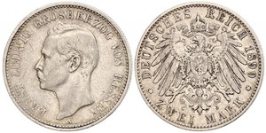 2 Марка Великое герцогство Гессен (1806 - 1918) Серебро Эрнст Людвиг (великий герцог Гессенский) (1868 - 1937)