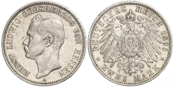 2 Марка Великое герцогство Гессен (1806 - 1918) Серебро Эрнст Людвиг (великий герцог Гессенский) (1868 - 1937)
