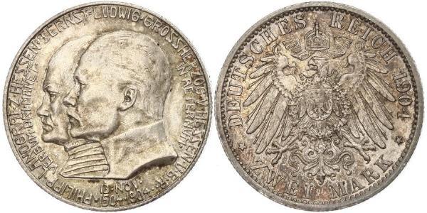 2 Марка Великое герцогство Гессен (1806 - 1918) Серебро Эрнст Людвиг (великий герцог Гессенский) (1868 - 1937)