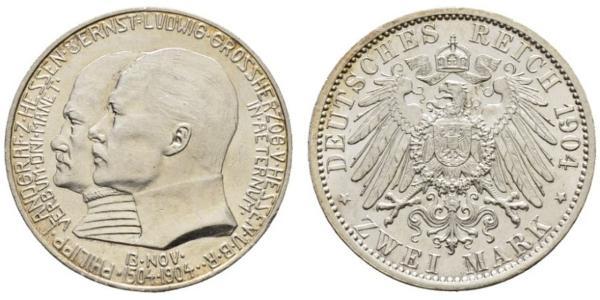 2 Марка Великое герцогство Гессен (1806 - 1918) Серебро Эрнст Людвиг (великий герцог Гессенский) (1868 - 1937)