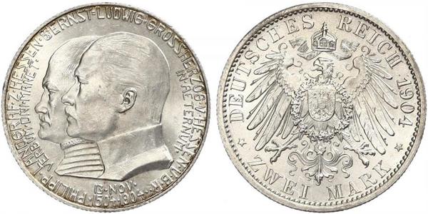 2 Марка Великое герцогство Гессен (1806 - 1918) Серебро Эрнст Людвиг (великий герцог Гессенский) (1868 - 1937)