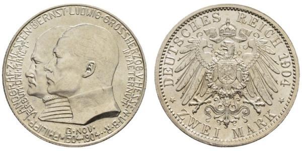 2 Марка Великое герцогство Гессен (1806 - 1918) Серебро Эрнст Людвиг (великий герцог Гессенский) (1868 - 1937)