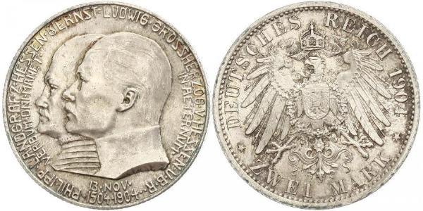2 Марка Великое герцогство Гессен (1806 - 1918) Серебро Эрнст Людвиг (великий герцог Гессенский) (1868 - 1937)