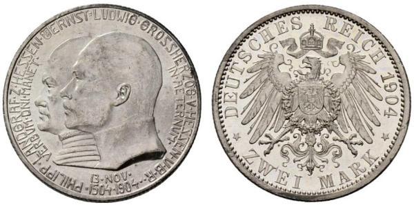 2 Марка Великое герцогство Гессен (1806 - 1918) Серебро Эрнст Людвиг (великий герцог Гессенский) (1868 - 1937)