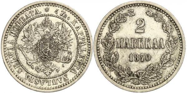 2 Марка Великое княжество Финляндское (1809 - 1917) Серебро Александр III (1845 -1894)