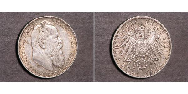 2 Марка Королевство Бавария (1806 - 1918) Серебро Отто I (король Баварии)(1848 – 1916)