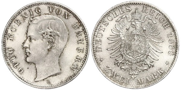 2 Марка Королевство Бавария (1806 - 1918) Серебро Отто I (король Баварии)(1848 – 1916)