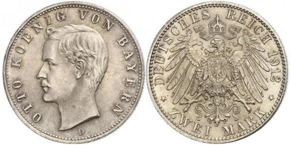 2 Марка Королевство Бавария (1806 - 1918) Серебро Отто I (король Баварии)(1848 – 1916)