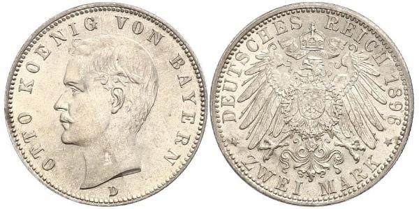 2 Марка Королевство Бавария (1806 - 1918) Серебро Отто I (король Баварии)(1848 – 1916)