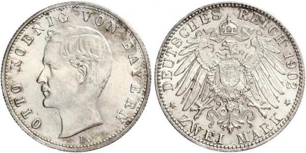 2 Марка Королевство Бавария (1806 - 1918) Серебро Отто I (король Баварии)(1848 – 1916)