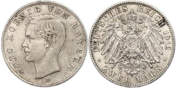 2 Марка Королевство Бавария (1806 - 1918) Серебро Отто I (король Баварии)(1848 – 1916)
