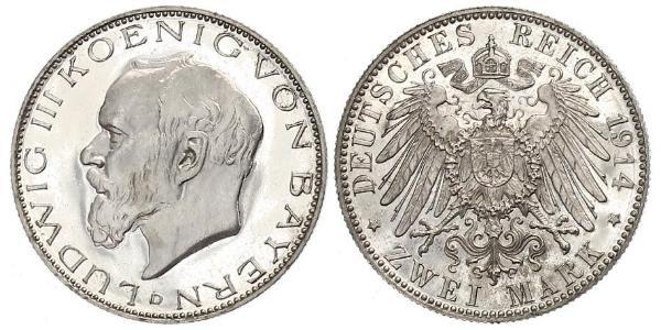 2 Марка Королевство Бавария (1806 - 1918) Серебро Людвиг III (король Баварии) (1845 – 1921)