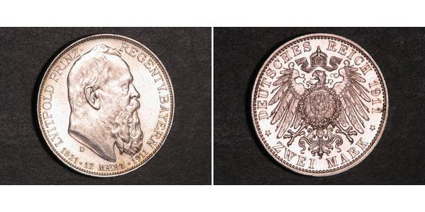 2 Марка Королевство Бавария (1806 - 1918) Серебро Отто I (король Баварии)(1848 – 1916)
