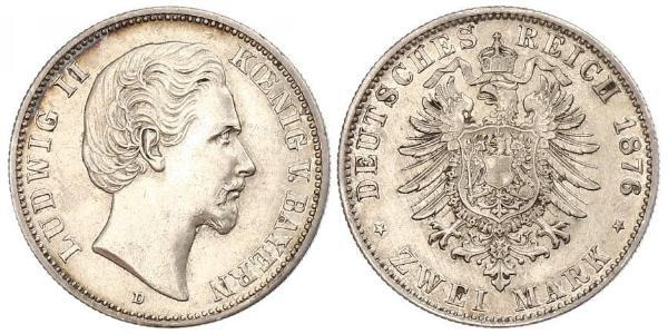 2 Марка Королевство Бавария (1806 - 1918) Серебро Людвиг II (король Баварии)(1845 – 1886)