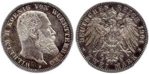 2 Марка Королевство Вюртемберг (1806-1918) Серебро Wilhelm II, German Emperor (1859-1941)