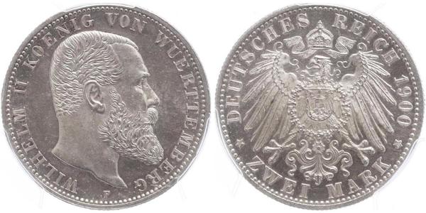 2 Марка Королевство Вюртемберг (1806-1918) Серебро Wilhelm II, German Emperor (1859-1941)