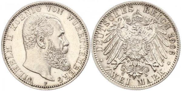 2 Марка Королевство Вюртемберг (1806-1918) Серебро Wilhelm II, German Emperor (1859-1941)