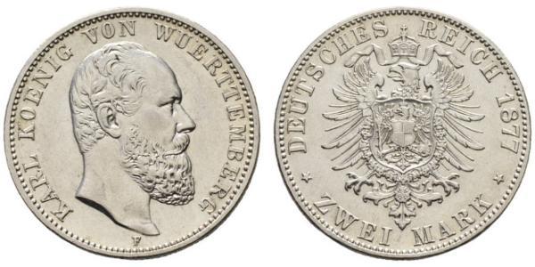 2 Марка Королевство Вюртемберг (1806-1918) Серебро Карл I (король Вюртемберга)